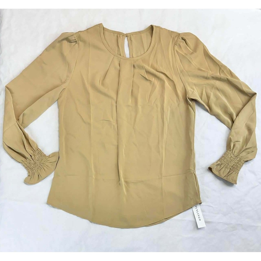 Dressy Casual Smocked Long Sleeve Loose Chiffon‎ Tunic Women Funlingo Medium